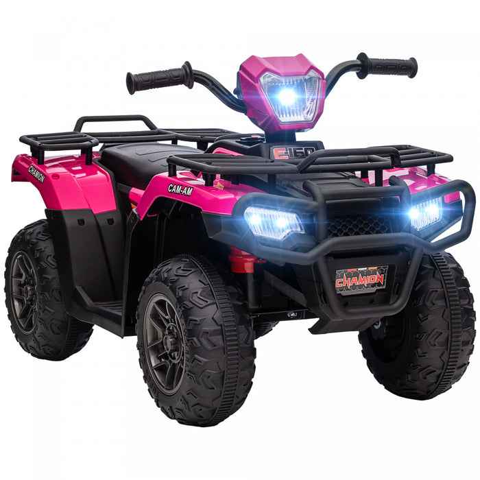 Aosom 12v Kids Atv Quad, 4 Wheeler Battery Powered Ride-On Electric Vehicle With Music Mp3, Headlights, High Low Speed, Treaded Tires, For Boys And Girls Ages 37-60 Months, Pink