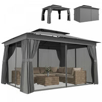 Outsunny 10'x12.5' Patio Outdoor Gazebo with Curtains, Netting, Double Roof