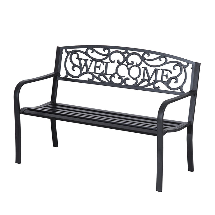 Outsunny 50\" 2-seater Garden Bench, Patio Decorative Chair, Black