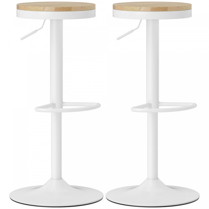 HOMCOM Wooden Bar Stools Set of 2 Adjustable Swivel Barstools Natural White
