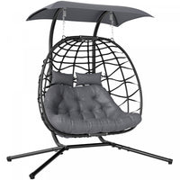 Outsunny Double Hanging Egg Chair W/ Canopy, Foldable Hammock Chair, Black