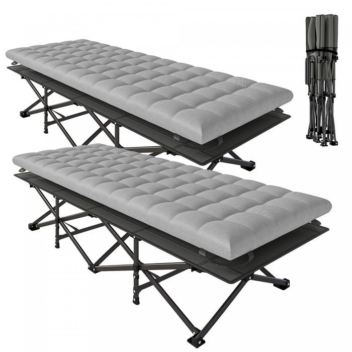 Outsunny Set of 2 Camping Cot with Pad, 32\" Extra Wide Folding Cots, Grey
