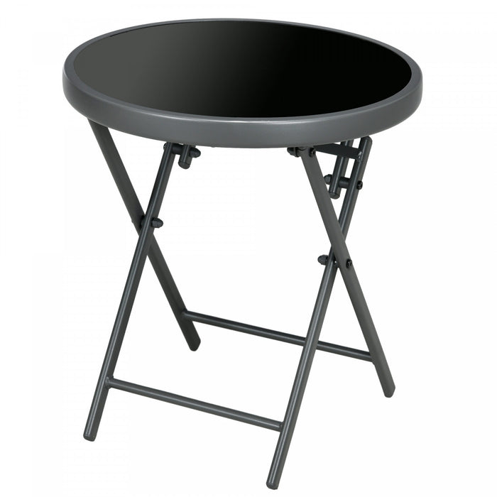 Outsunny 18\" Outdoor Folding Table With Tempered Glass Top, Black