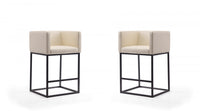 Embassy Mid-Century Modern Metal Upholstered Counter Stool in Cream - Set of 2