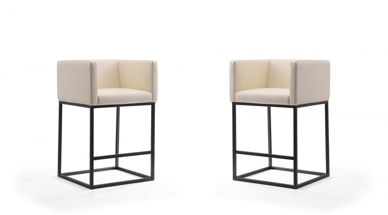 Embassy Mid-Century Modern Metal Upholstered Counter Stool in Cream - Set of 2