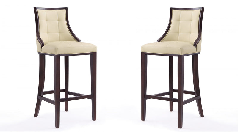 Fifth Avenue Traditional Wood Upholstered Barstool in Cream - Set of 2