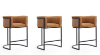 Cosmopolitan Mid-Century Modern Metal Upholstered Counter Stool in Camel - Set of 3 Bar Stool 