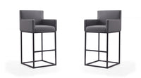 Ambassador Mid-Century Modern Metal Upholstered Barstool in Gray - Set of 2 Bar Stool