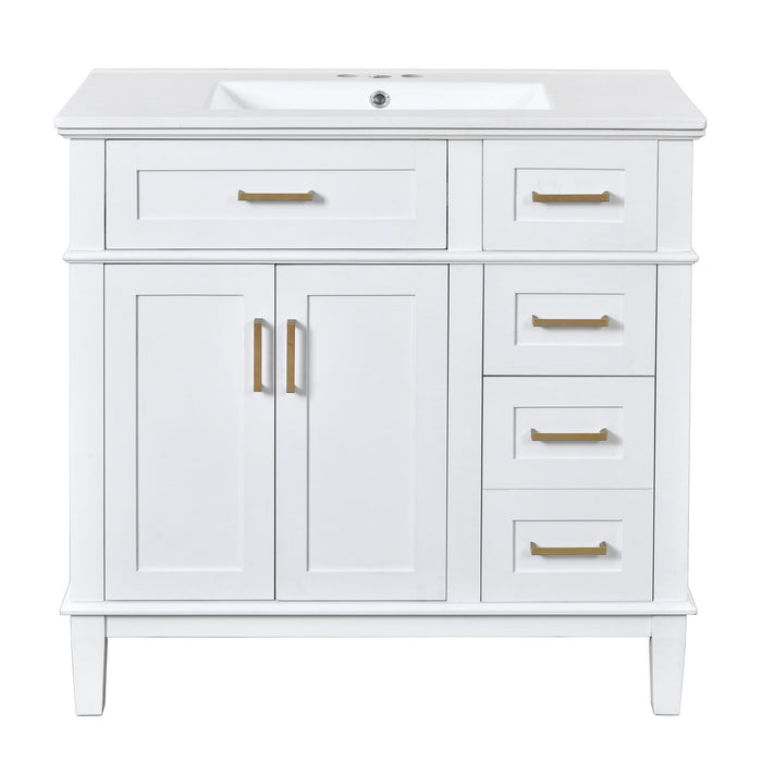 Michael 36\" Bathroom Vanity With Ceramic Sink, Soft-close Doors, And Four Storage Drawers - White