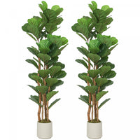 HOMCOM Faux Fiddle Leaf Fig Tree Set of 2, 5FT Fake Tree for Indoor Decor