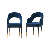 Carrington Modern Glam Upholstered Velvet Armchair in Midnight Blue - Set of 2