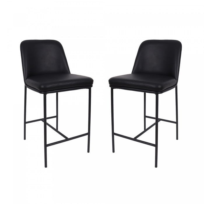 Loft Contemporary Vegan Leather Metal Counter Stool in Black - Set of 2