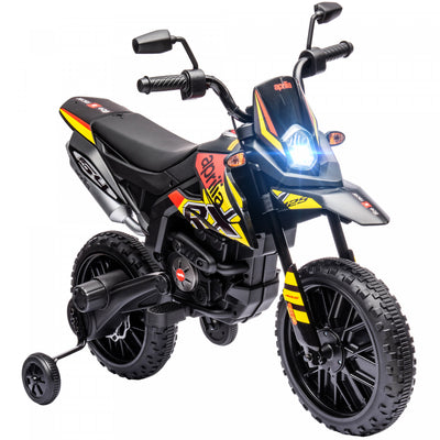 Qaba 12v Kids Electric Motorcycle, Aprilia Licensed Battery-powered Dirt Bike With Training Wheels, Spring Suspension, Headlight, Music, For Boys & Girls Aged 3-8 Years, Yellow