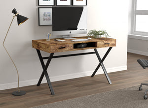 47” Computer Desk With 2 Drawers And 1 Shelf - Brown Reclaimed Wood With Black Metal