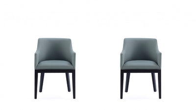 Gansevoort Modern Wood Vegan Leather Armchair in Pewter - Set of 2 | Fauteuil moderne Gansevoort en bois et cuir vegetalien couleur etain - Lot de 2