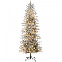 Homcom 7' Flocked Artificial Christmas Tree With Warm Yellow Clear Lights