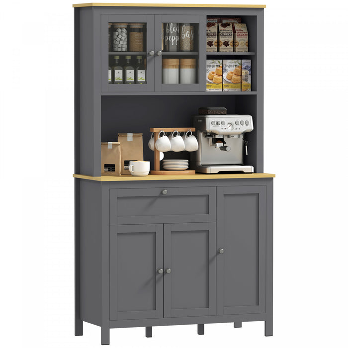 HOMCOM 71\" Kitchen Pantry Storage Cabinet w/Adjustable Shelves Glass Door