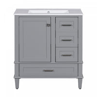 Oliver Solid Wood Bathroom Vanity with Sink Combo and Smart Storage, Grey 