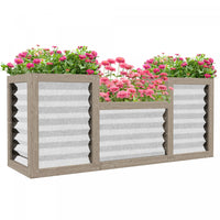 Outsunny Raised Garden Bed With 3 Planters For Outdoor Plants, Galvanized Metal Reinforced With Wood