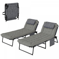 Outsunny 2 Pcs Folding Lounge Chairs, Reclining Tanning Chairs, Grey