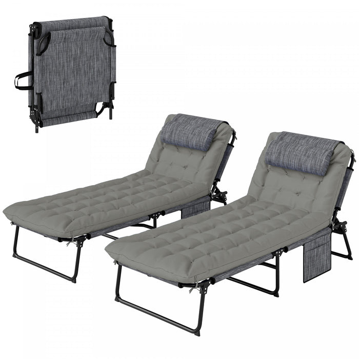 Outsunny 2 Pcs Folding Lounge Chairs, Reclining Tanning Chairs, Grey