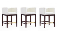 Kingsley Mid-Century Modern Wood Upholstered Counter Stool in Ivory - Set of 3
