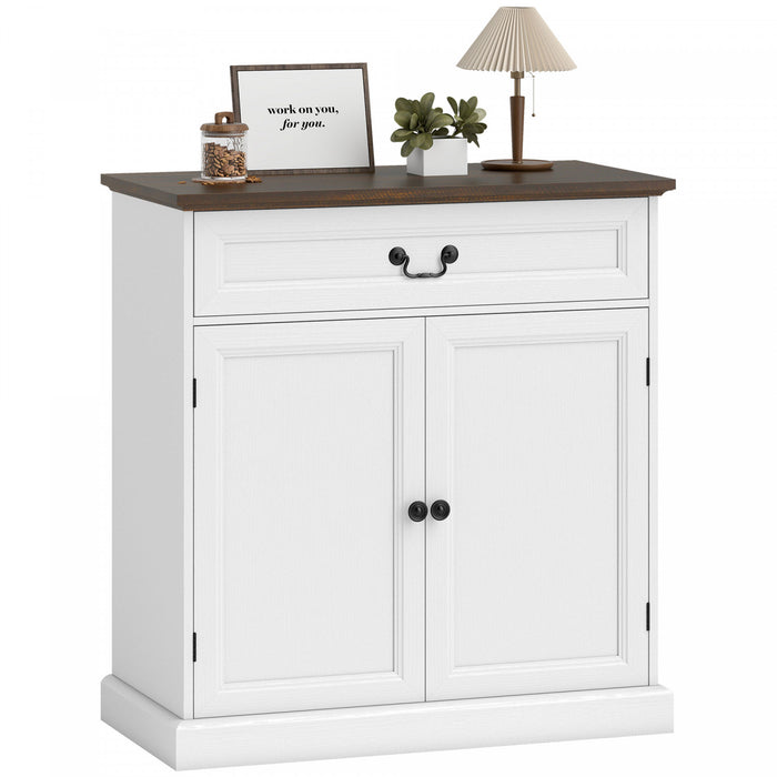 HOMCOM Buffet Cabinet 32\" Farmhouse Sideboard with Thick Top Drawer White