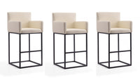 Ambassador Mid-Century Modern Metal Upholstered Barstool in Cream - Set of 3 Bar Stool 