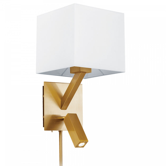Dainolite LED Reading Light 1 Light Wall Sconce With LED Reading Light Aged Brass Finish White Shade Lamp