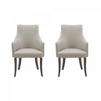 Connie Modern Vegan Leather and Velvet Wood Armchair in Light Gray - Set of 2 Dining Chair