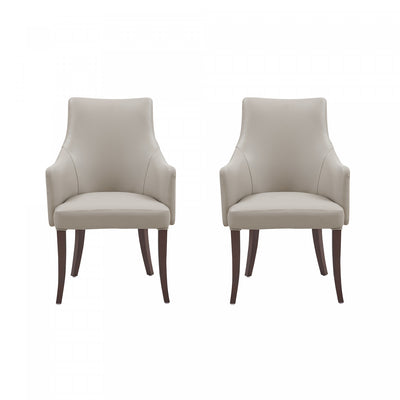 Connie Modern Vegan Leather and Velvet Wood Armchair in Light Gray - Set of 2 Dining Chair | Fauteuil moderne Connie en cuir vegetalien et velours avec accoudoirs en bois, gris clair - Lot de 2