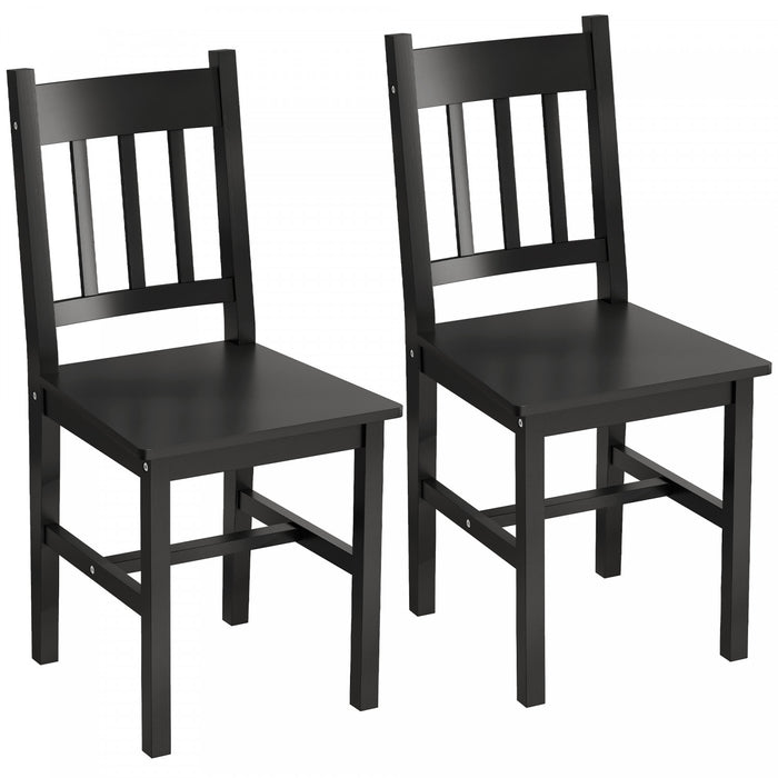 HOMCOM Dining Chairs Set of 2 with Slat Back Pine Wood, Black