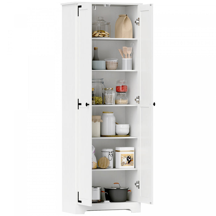 HOMCOM 67\" Farmhouse Pantry Cabinet, Tall Storage Cabinet, Distressed White