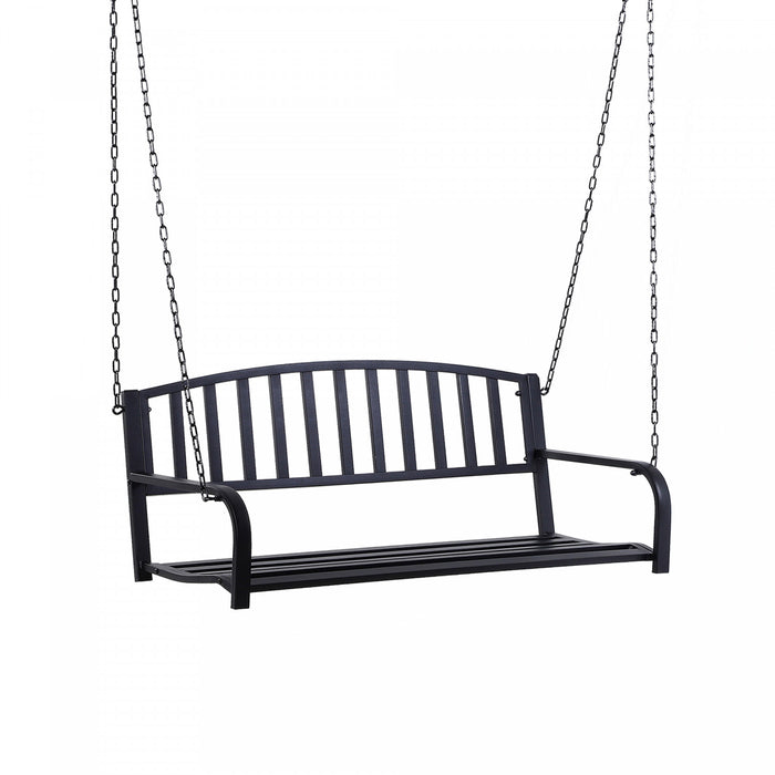 Outsunny 50\" Porch Swing Patio Swing Chair Hanging Bench Outdoor Glider Chair With Chain Black
