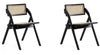 Manhattan Comfort Set of 2 Lambinet Folding Dining Chairs - Black & Natural Cane