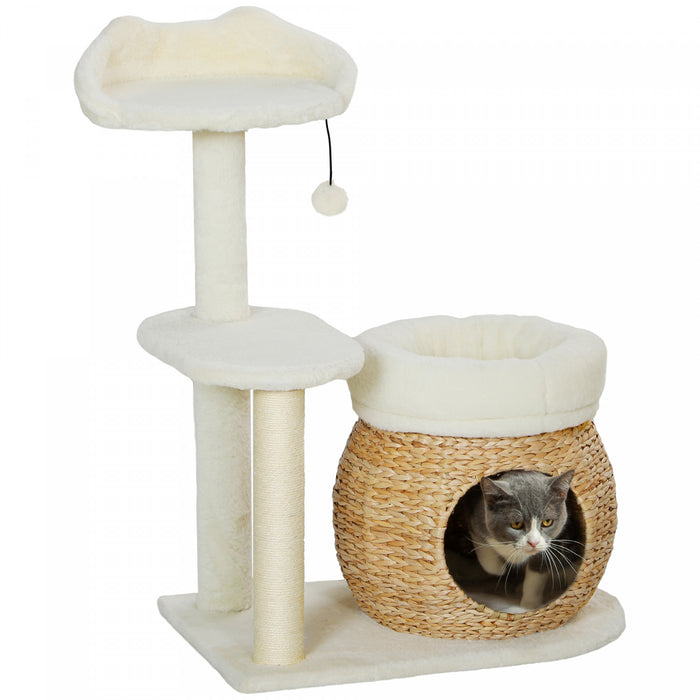 Pawhut 31\" Cat Tree, Cat Tower With Sisal Scratching Posts, Cat Condo, Cat Beds, Platform, Toy Ball, Cat Activity Center For Indoor Cats, Cream White