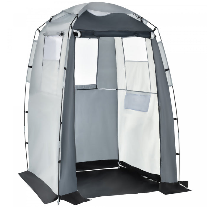 Outsunny 60\" X 60\" X 82\" Shower Tent Extra Wide Changing Room Privacy Portable Camping Shelters With Windows & Floor Mat, Black & White