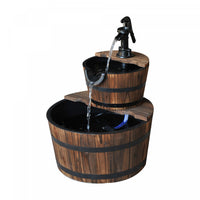 Outsunny 2-tier Wooden Barrel Water Fountain With Electric Pump, 23