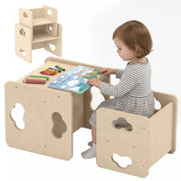 Qaba Montessori Kids Table and Chair Set with 3-Level Heights, Weaning Table and Chair Set, Baby Furniture for 18-36 Months Toddlers, Learning, Play and Mealtime, Natural