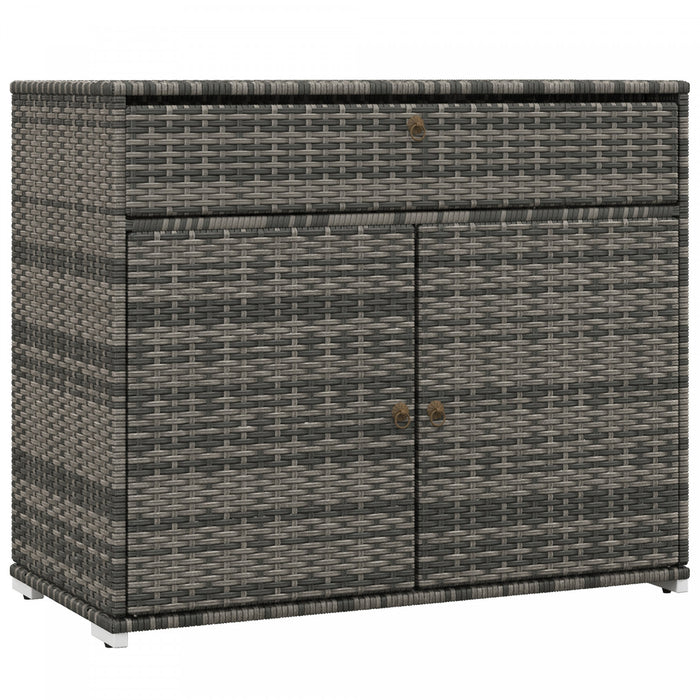 Outsunny Wicker Outdoor Storage Cabinet, Pool Towel Storage Cabinet, Grey