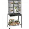 PawHut 56\" Large Bird Cage, Rolling Metal Parrot Cage, Bird House with Detachable Rolling Stand, Storage Shelf, Wood Perch, Food Container, 25\" x 17\" x 56\", Black