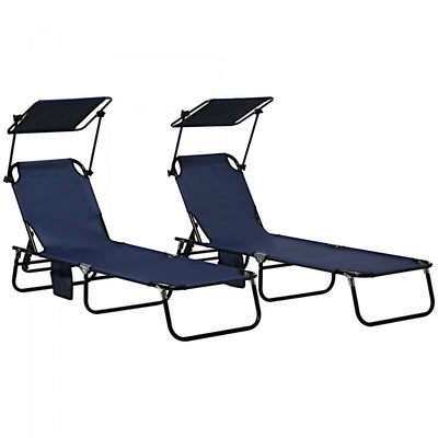 Outsunny 2 Piece Folding Chaise Lounges With Adjustable Backrest, Blue