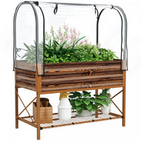 Outsunny Metal Raised Garden Bed with Cover, Dark Brown Wood Effect