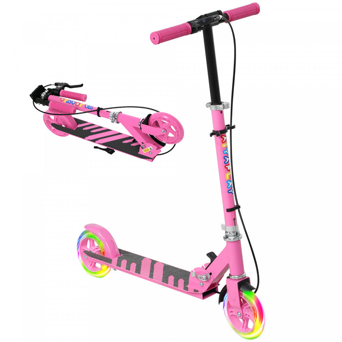 Qaba Scooter For Kids Ages 3-8, Folding Lightweight Kick Scooters With Light Up Wheels, 4 Levels Adjustable Handlebar, Rear Brake & Handbrake For Girls And Boys, Pink
