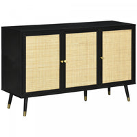 HOMCOM Boho Sideboard Buffet Cabinet with Decorative Rattan Doors, Black