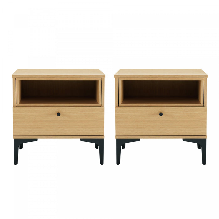 Amara Modern 20\" Nightstand in Light Oak (1-Drawer) - Set of 2