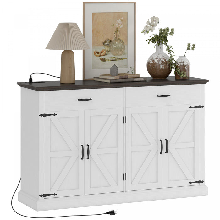 HOMCOM 55\" Farmhouse Sideboard Buffet Cabinet with 4 Barn Doors White