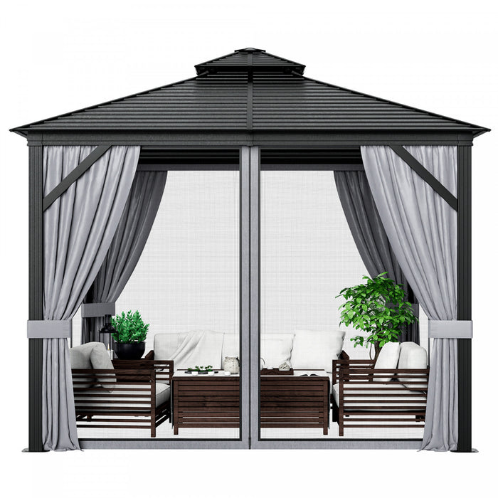 Costway 10' X 10' Patio Double-top Hardtop Gazebo Galvanized Steel Roof Aluminum Frame