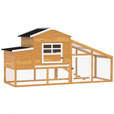 PawHut 79" Wooden Chicken Coop, Outdoor Hen House, Poultry Habitat with Removable Tray, Nesting Box, Run, Ramp, Brown