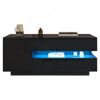 Oliver Height Adjustable Coffee Table with Drawer Cabinet LED Lighting and Storage,Black 